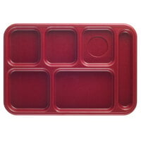 Cambro BCT1014416 Budget 10" x 14 1/2" Right Handed ABS Plastic Cranberry 6 Compartment Serving Tray - 24/Case