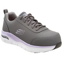 Skechers Reagan Arch Fit Gray / Purple Alloy Toe Non-Slip Athletic Shoe - Women's