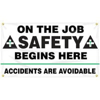 Accuform 28" x 4' Reinforced Vinyl "On The Job Safety Begins Here / Accidents Are Avoidable" Safety Banner MBR422