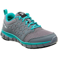 Reebok Work Sublite Women's 7 Medium Width Gray / Turquoise Soft Toe Non-Slip Athletic Shoe SRB030