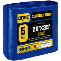 Core Tarps 20' x 35' Blue Classic Weatherproof 5 Mil Poly Tarp with Reinforced Edges
