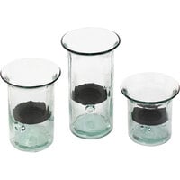 Kalalou 3-Piece Recycled Glass Cylindrical Hurricane Candle Holder with Rustic Metal Insert Set
