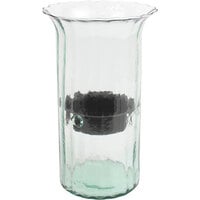 Kalalou Medium Glass Ribbed Cylindrical Hurricane Candle Holder with Rustic Metal Insert