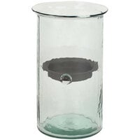 Kalalou Medium Glass Mini Cylindrical Hurricane Candle Holder with Rustic Metal Insert