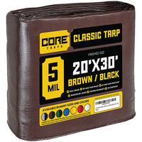 Core Tarps 20' x 30' Brown / Black Classic Weatherproof 5 Mil Poly Tarp with Reinforced Edges