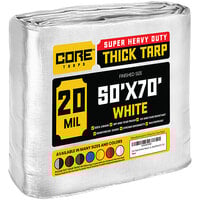 Core Tarps 50' x 70' White Extreme Heavy-Duty Weatherproof 20 Mil Poly Tarp with Reinforced Edges