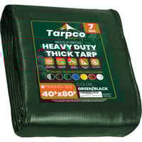Tarpco Safety 40' x 80' Green / Black Heavy-Duty Weatherproof 7 Mil Poly Tarp with Reinforced Edges