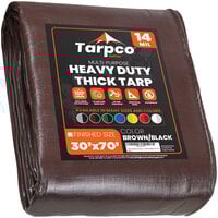Tarpco Safety 30' x 70' Brown / Black Extra Heavy-Duty Weatherproof 14 Mil Poly Tarp with Reinforced Edges