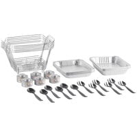 Choice 36 Piece 1/2 Size Disposable Serving / Chafer Dish Kit with (6) Wire Stands, (6) Deep Pans, (6) Standard Pans, (6) 4 Hour Wick Fuels, and (12) Utensils
