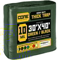 Core Tarps 30' x 40' Green / Black Heavy-Duty Weatherproof 10 Mil Poly Tarp with Reinforced Edges