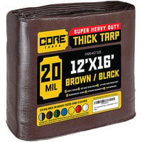 Core Tarps 12' x 16' Brown / Black Extreme Heavy-Duty Weatherproof 20 Mil Poly Tarp with Reinforced Edges