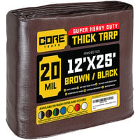 Core Tarps 12' x 25' Brown / Black Extreme Heavy-Duty Weatherproof 20 Mil Poly Tarp with Reinforced Edges