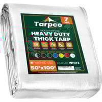 Tarpco Safety 50' x 100' White Heavy-Duty Weatherproof 7 Mil Poly Tarp with Reinforced Edges