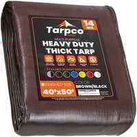 Tarpco Safety 40' x 50' Brown / Black Extra Heavy-Duty Weatherproof 14 Mil Poly Tarp with Reinforced Edges
