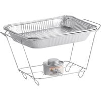Choice 4 Piece 1/2 Size Disposable Chafer Dish Kit with a Wire Stand, Deep Pan, Standard Pan, and 4 Hour Wick Fuel