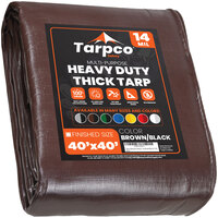 Tarpco Safety 40' x 40' Brown / Black Extra Heavy-Duty Weatherproof 14 Mil Poly Tarp with Reinforced Edges