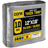 Core Tarps 12' x 16' Silver / Black Heavy-Duty Weatherproof 10 Mil Poly Tarp with Reinforced Edges