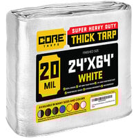 Core Tarps 24' x 64' White Extreme Heavy-Duty Weatherproof 20 Mil Poly Tarp with Reinforced Edges