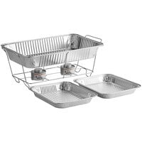 Choice 6 Piece Full Size Disposable Chafer Dish Kit with a Wire Stand, Deep Pan, (2) 1/2 Size Shallow Pans, and (2) 4 Hour Wick Fuels