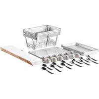 Choice 54 Piece Full Size Disposable Serving / Chafer Dish Kit with (6) Wire Stands, (6) Deep Pans, (6) Shallow Pans, (6) Lids, (6) Wind Guards, (12) 4 Hour Wick Fuels, and (12) Utensils