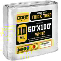 Core Tarps 50' x 100' White Heavy-Duty Weatherproof 10 Mil Poly Tarp with Reinforced Edges