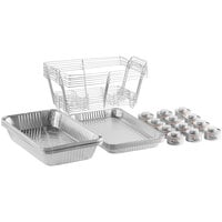 Choice 30 Piece Full Size Disposable Chafer Dish Kit with (6) Wire Stands, (6) Deep Pans, (6) Shallow Pans, and (12) 4 Hour Wick Fuels