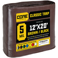 Core Tarps 12' x 20' Brown / Black Classic Weatherproof 5 Mil Poly Tarp with Reinforced Edges