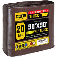 Core Tarps 50' x 50' Brown / Black Extreme Heavy-Duty Weatherproof 20 Mil Poly Tarp with Reinforced Edges