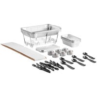 Choice 60 Piece Full Size Disposable Serving / Chafer Dish Kit with (3) Wire Stands, (3) Deep Pans, (9) 1/3 Size Deep Pans, (9) 1/3 Size Lids, (3) Wind Guards, (6) 4 Hour Wick Fuels, and (27) Utensils