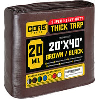 Core Tarps 20' x 40' Brown / Black Extreme Heavy-Duty Weatherproof 20 Mil Poly Tarp with Reinforced Edges