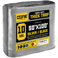 Core Tarps 50' x 100' Silver / Black Heavy-Duty Weatherproof 10 Mil Poly Tarp with Reinforced Edges