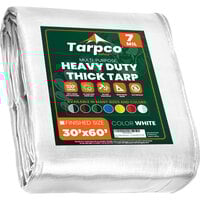 Tarpco Safety 30' x 60' White Heavy-Duty Weatherproof 7 Mil Poly Tarp with Reinforced Edges