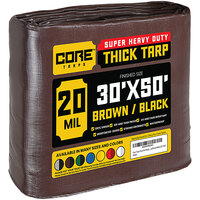 Core Tarps 30' x 50' Brown / Black Extreme Heavy-Duty Weatherproof 20 Mil Poly Tarp with Reinforced Edges