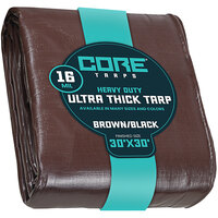 Core Tarps 30' x 30' Brown / Black Extra Heavy-Duty Weatherproof 16 Mil Poly Tarp with Reinforced Edges