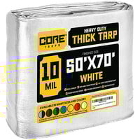 Core Tarps 50' x 70' White Heavy-Duty Weatherproof 10 Mil Poly Tarp with Reinforced Edges