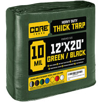 Core Tarps 12' x 20' Green / Black Heavy-Duty Weatherproof 10 Mil Poly Tarp with Reinforced Edges