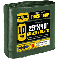 Core Tarps 25' x 40' Green / Black Heavy-Duty Weatherproof 10 Mil Poly Tarp with Reinforced Edges