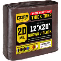 Core Tarps 12' x 20' Brown / Black Extreme Heavy-Duty Weatherproof 20 Mil Poly Tarp with Reinforced Edges