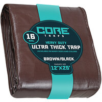 Core Tarps 12' x 25' Brown / Black Extra Heavy-Duty Weatherproof 16 Mil Poly Tarp with Reinforced Edges