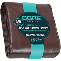 Core Tarps 20' x 30' Brown / Black Extra Heavy-Duty Weatherproof 16 Mil Poly Tarp with Reinforced Edges