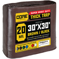 Core Tarps 30' x 30' Brown / Black Extreme Heavy-Duty Weatherproof 20 Mil Poly Tarp with Reinforced Edges