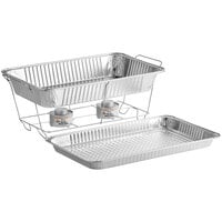 Choice 5 Piece Full Size Disposable Chafer Dish Kit with a Wire Stand, Deep Pan, Shallow Pan, and (2) 4 Hour Wick Fuels
