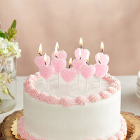 Creative Converting 101040 3 inch Pink Glitter Heart Candle Pick Set - 10/Set