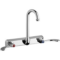 Chicago Faucets W8W-GN1AE1-317ABCP Wall-Mounted Manual Sink Faucet with 3 1/2 inch Gooseneck Spout and Full Flow Quixtop Outlet