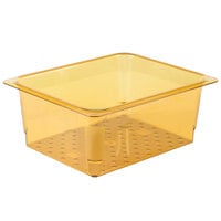 Cambro 25CLRHP150 H-Pan™ 1/2 Size Amber High Heat Plastic Colander Pan - 5 inch Deep