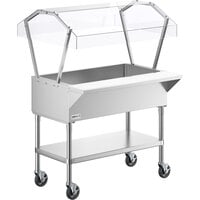 ServIt CFT3KB Stainless Steel 3 Pan Ice-Cooled Food Table with 2-Sided Sneeze Guard and 5 inch Casters