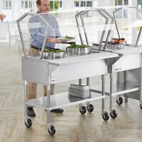 ServIt CFT3KB Stainless Steel 3 Pan Ice-Cooled Food Table with 2-Sided Sneeze Guard and 5 inch Casters