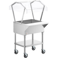 ServIt CFT2KB Stainless Steel 2 Pan Ice-Cooled Food Table with 2-Sided Sneeze Guard and 5 inch Casters