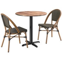 Lancaster Table & Seating Excalibur Bistro Series 31 1/2" Round Yukon Oak Standard Height Table with 2 Brown Side Chairs