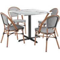 Lancaster Table & Seating Excalibur 36 inch Square Versilla Standard Height Table with 4 White French Bistro Side Chairs